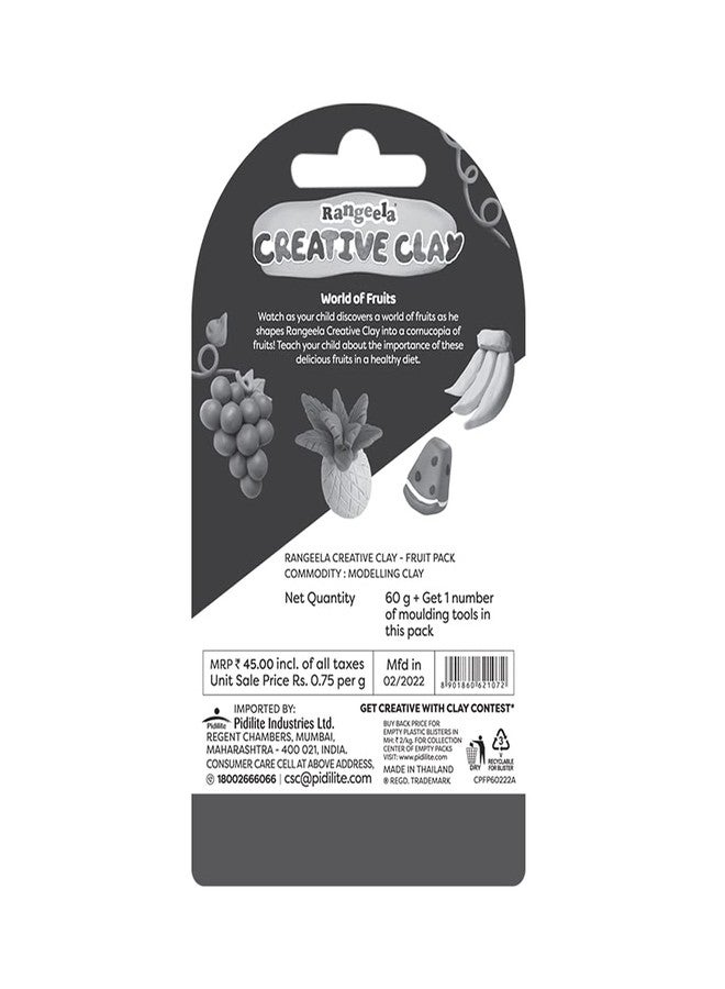 Pidilite Rangeela Creative Clay Pack Fruits (60gm)- Multi-Colour, 5 Years & Above, DIY Pack of Modelling Clay - Image 2